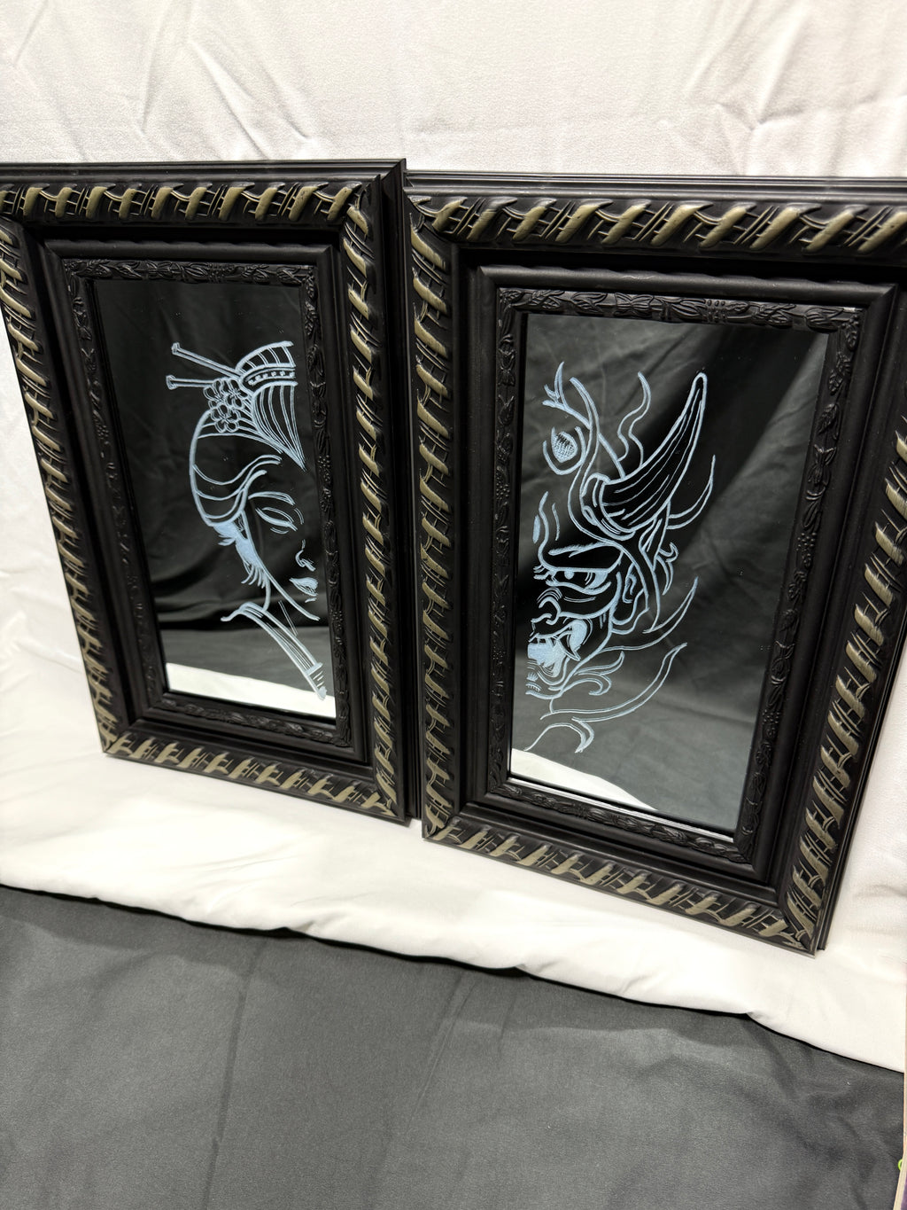 Geisha & Oni — Etched Mirror Set