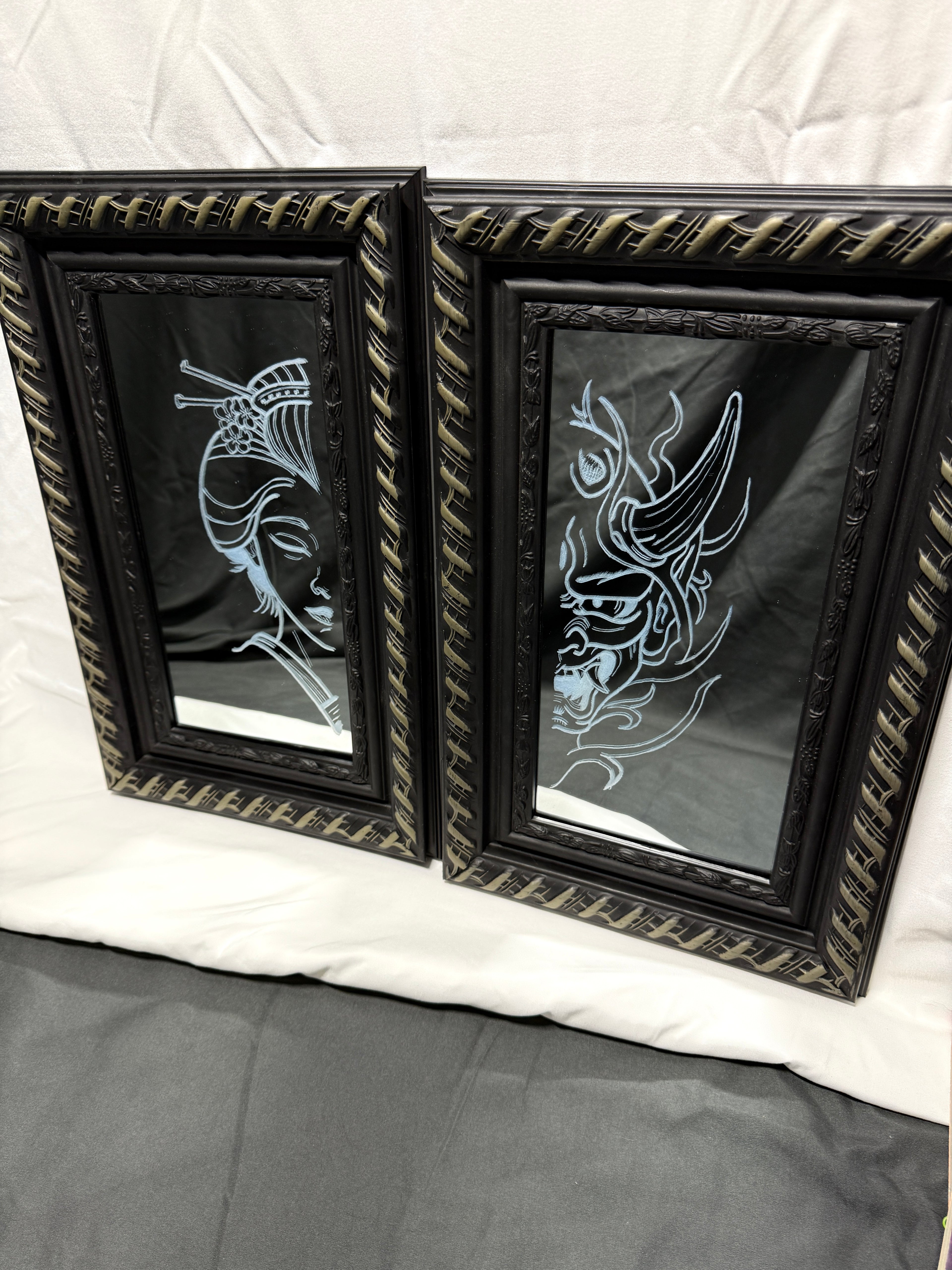 Geisha & Oni — Etched Mirror Set