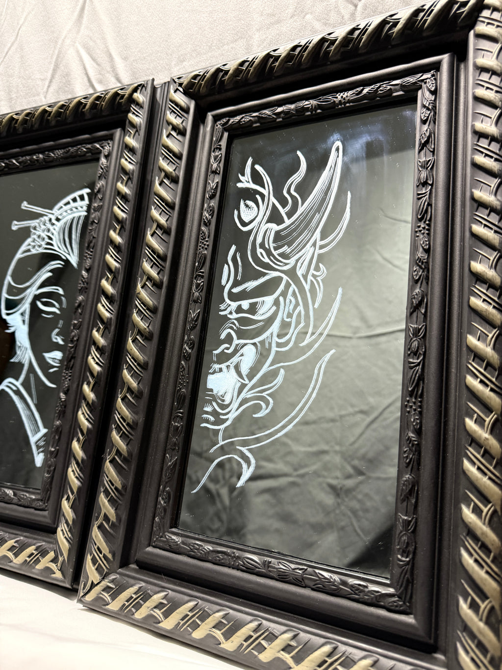 Geisha & Oni — Etched Mirror Set